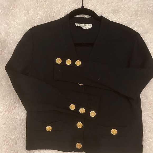 ST John Black Cropped Knit Cardigan Size 2 - Picture 2 of 8